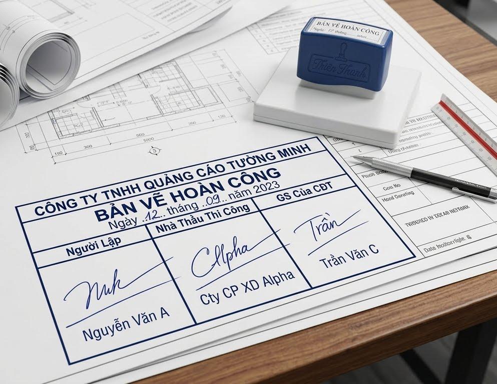 Nhà thầu có được sử dụng chữ ký khắc sẵn trên bản vẽ thiết kế thi công và bản vẽ hoàn công?