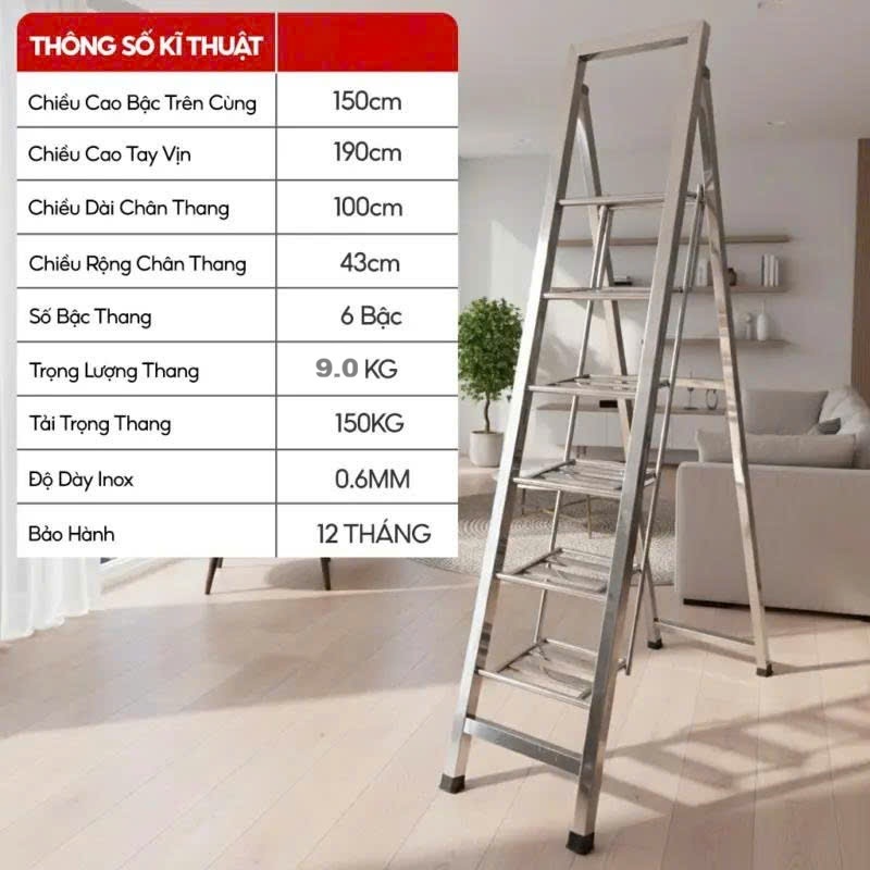 Thang ghế inox Tùng Phát 6 bậc