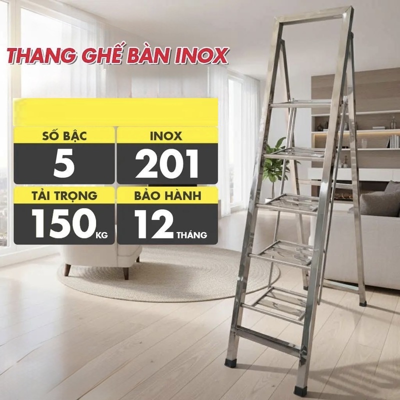 Thang ghế inox Tùng Phát 5 bậc
