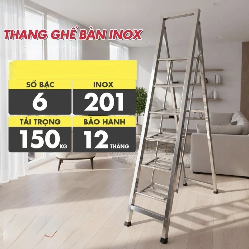 Thang ghế inox Tùng Phát 6 bậc