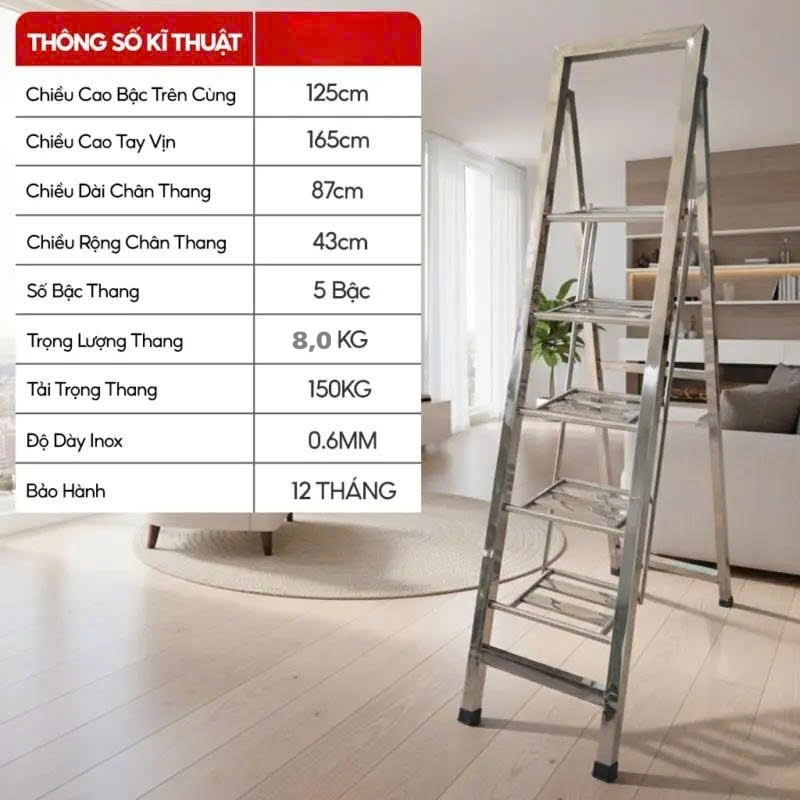 Thang ghế inox Tùng Phát 5 bậc