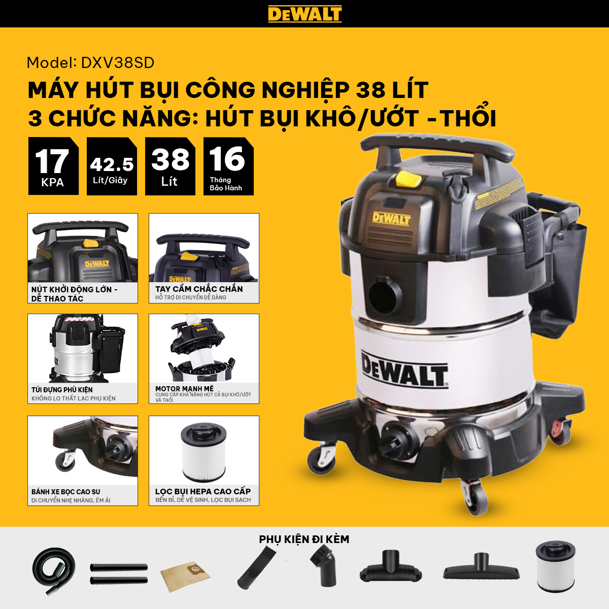 Máy hút bụi Công nghiệp Dewalt DXV38SD
