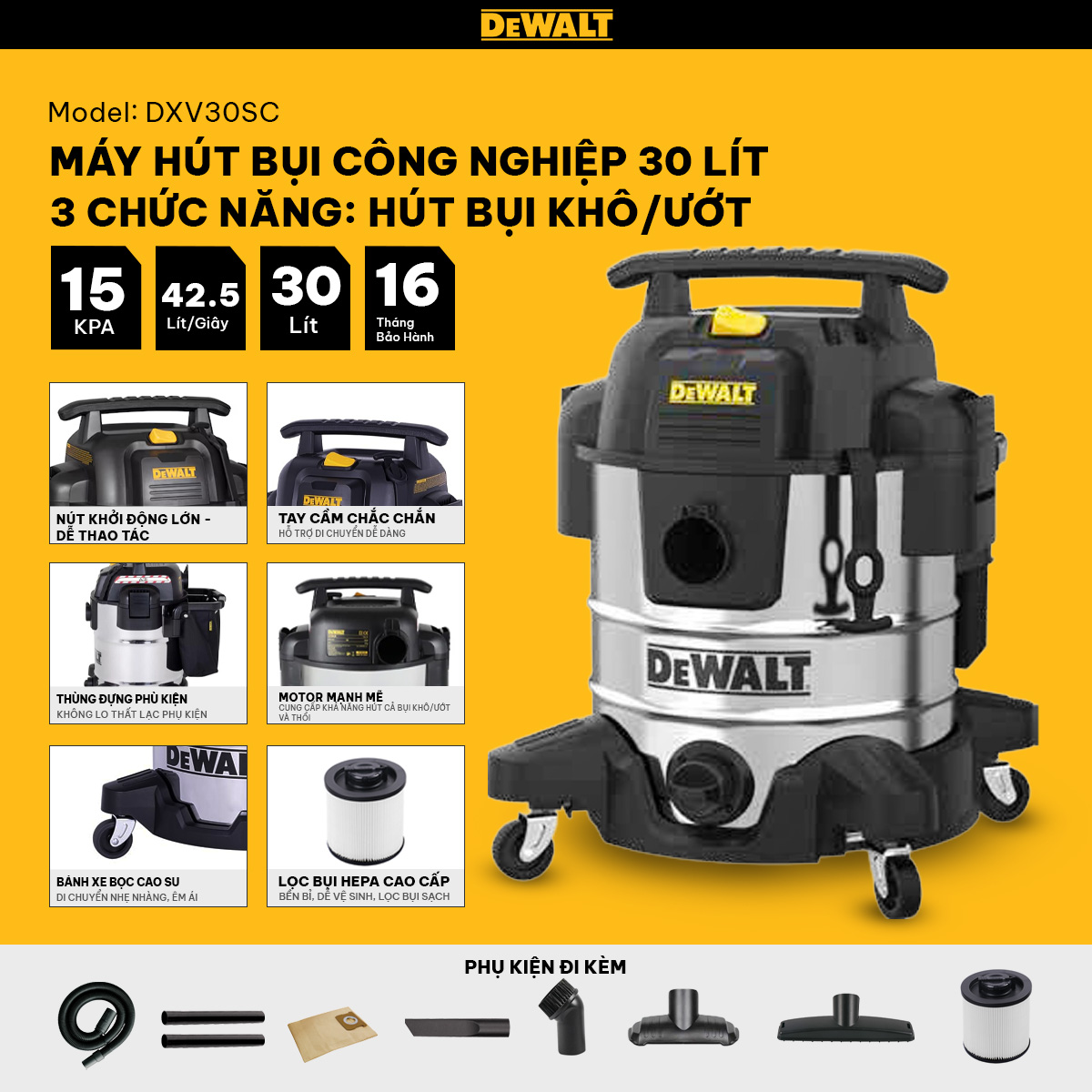 Máy hút bụi Công nghiệp Dewalt DXV30SC
