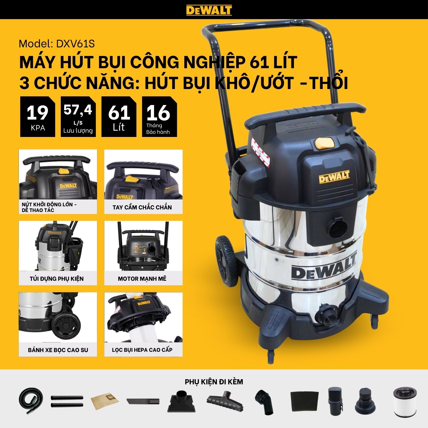 Máy hút bụi Công nghiệp  Dewalt DXV61S