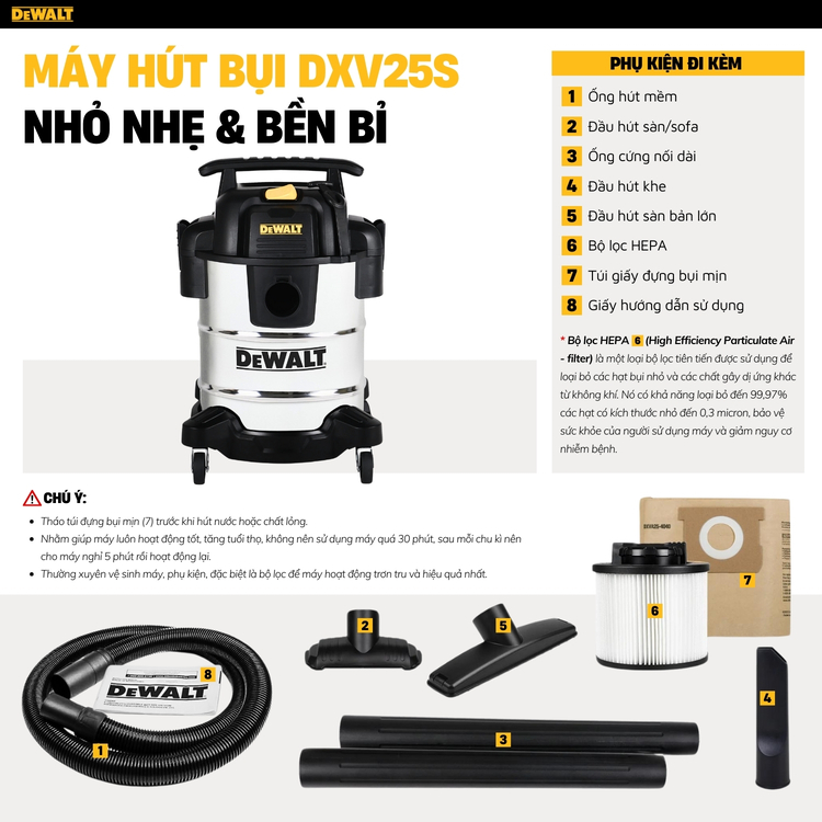 Máy hút bụi công nghiệp Dewalt DXV25S 25L