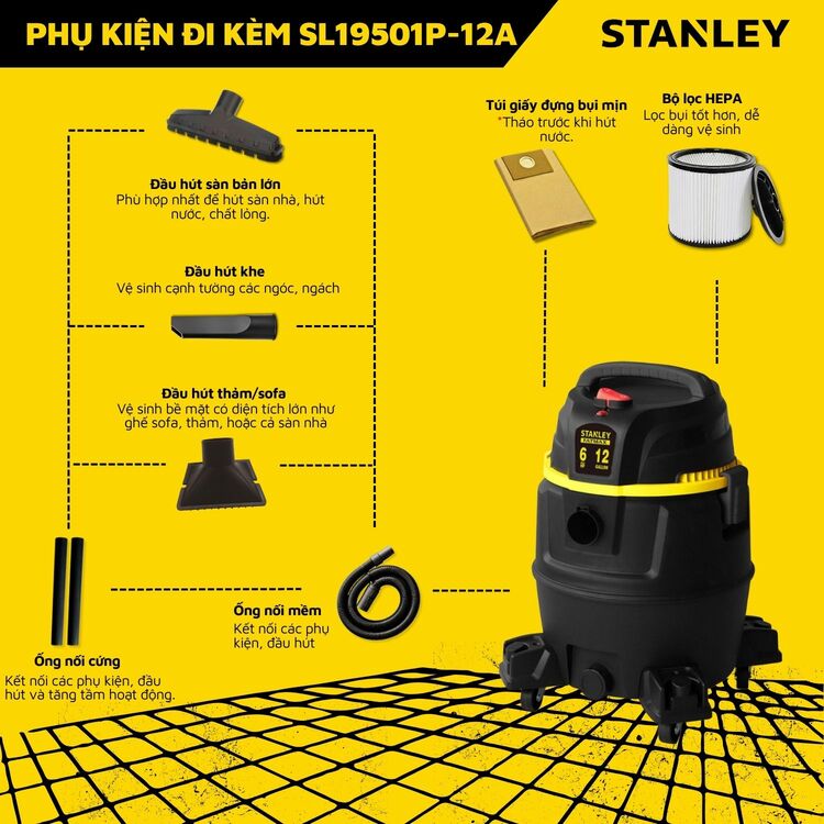 Máy hút bụi công nghiệp Stanley SL19501P-12A 45L