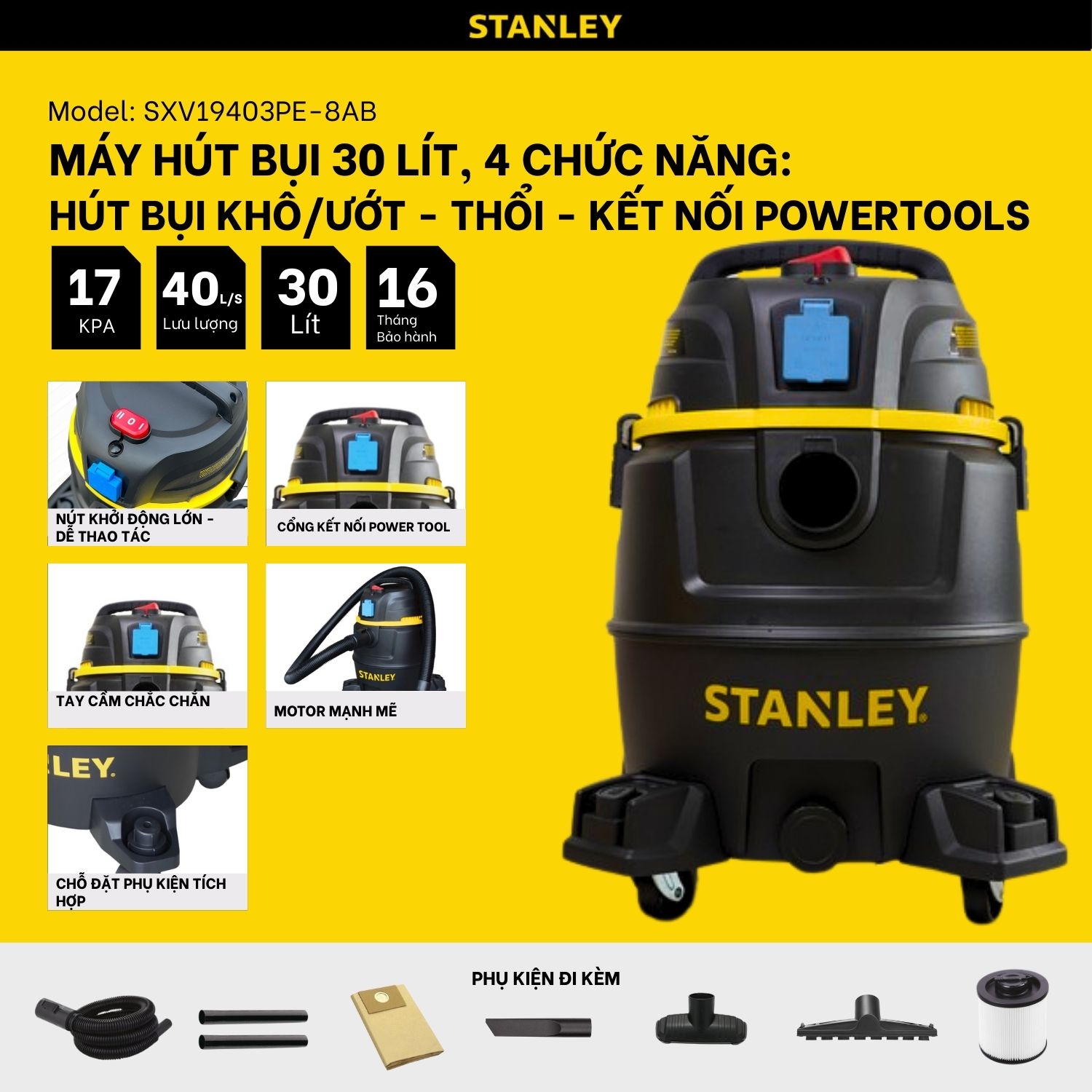 Máy hút bụi Stanley SXV19403PE-8AB – 30L
