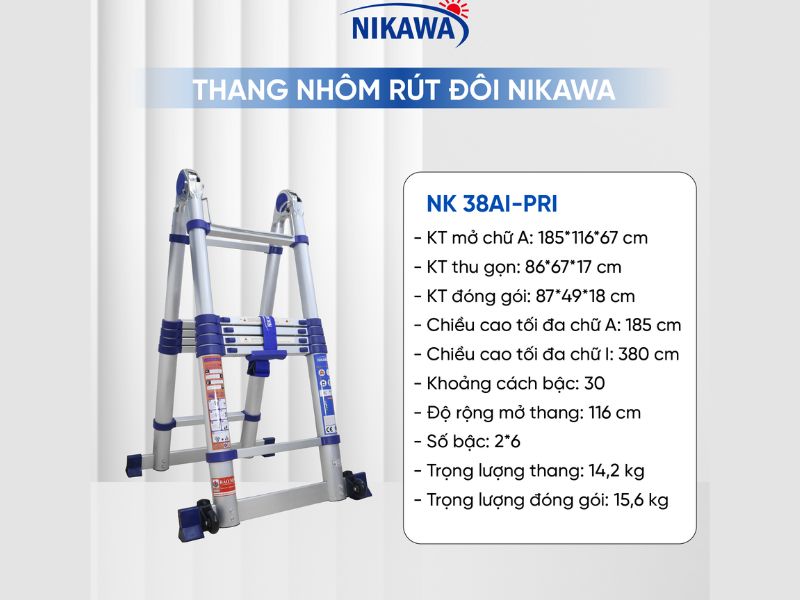 thang nhôm rút đôi nikawa NK-38AI