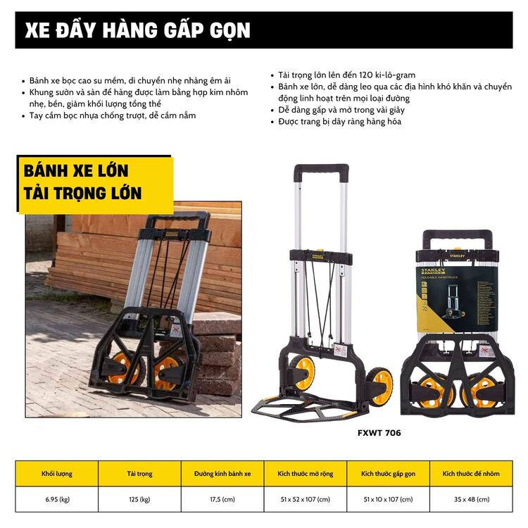 Xe đẩy hàng 2 bánh Stanley FT706 120kg