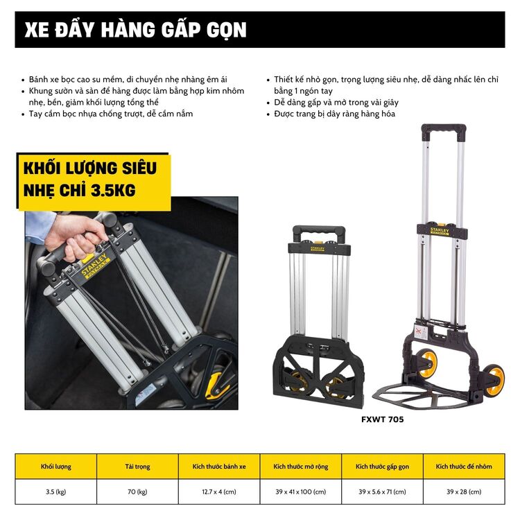 Xe đẩy hàng 2 bánh Stanley FT705 70kg