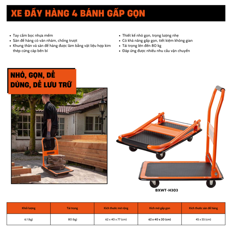 Xe đẩy 4 bánh BlackDecker H303 80kg