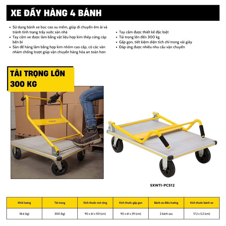 Xe đẩy Stanley 4 bánh PC512  350kg