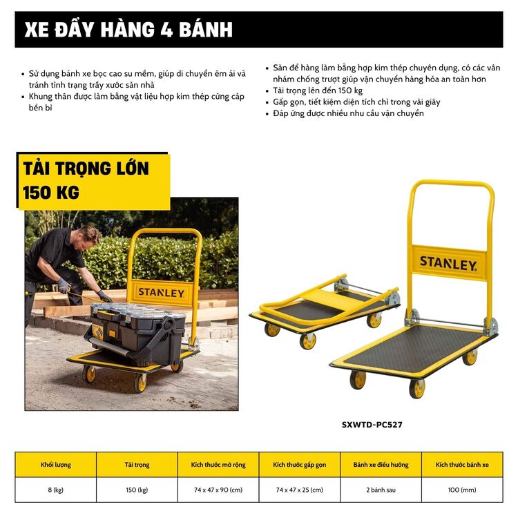 Xe đẩy hàng Stanley 4 bánh PC527 150kg