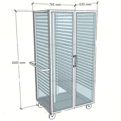 Xe đẩy khay cơm 100 khay có lưới