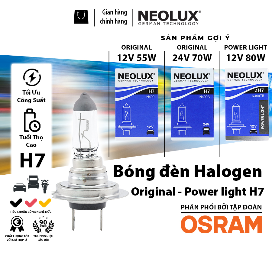 Bóng Đèn Halogen Power Light OSRAM NEOLUX H7 12V 24V - Nhập Khẩu