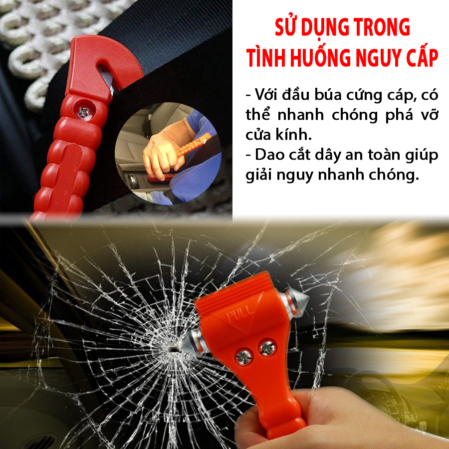 Búa thoát hiểm 2 đầu kèm dụng cụ cắt dây an toàn 835