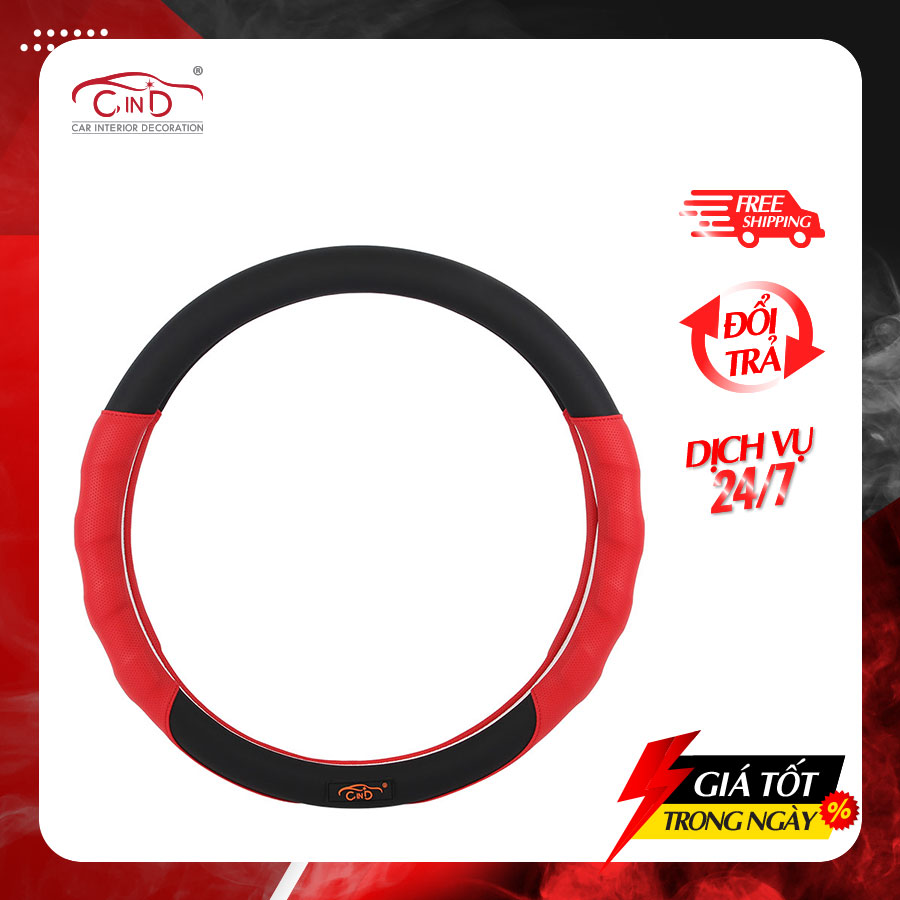 Bọc Vô Lăng CIND S048 Size M Màu Đen Đỏ - Nhập Khẩu Chính Hãng