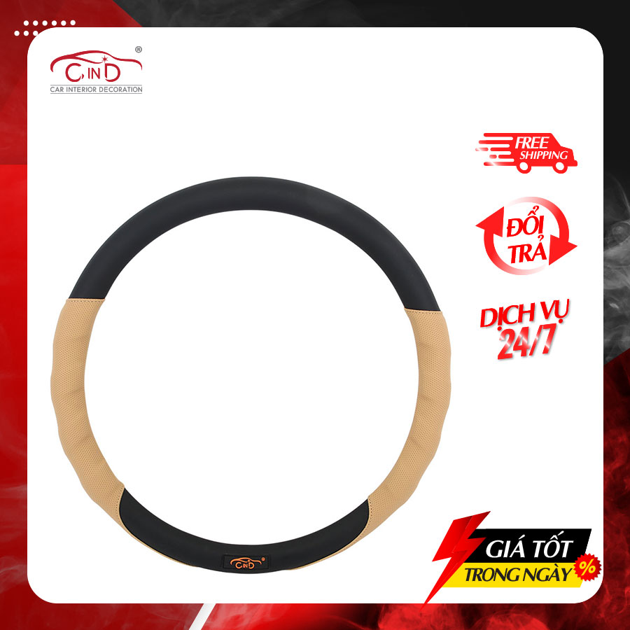 Bọc Vô Lăng CIND S048 Size M Màu Đen Kem - Nhập Khẩu Chính Hãng