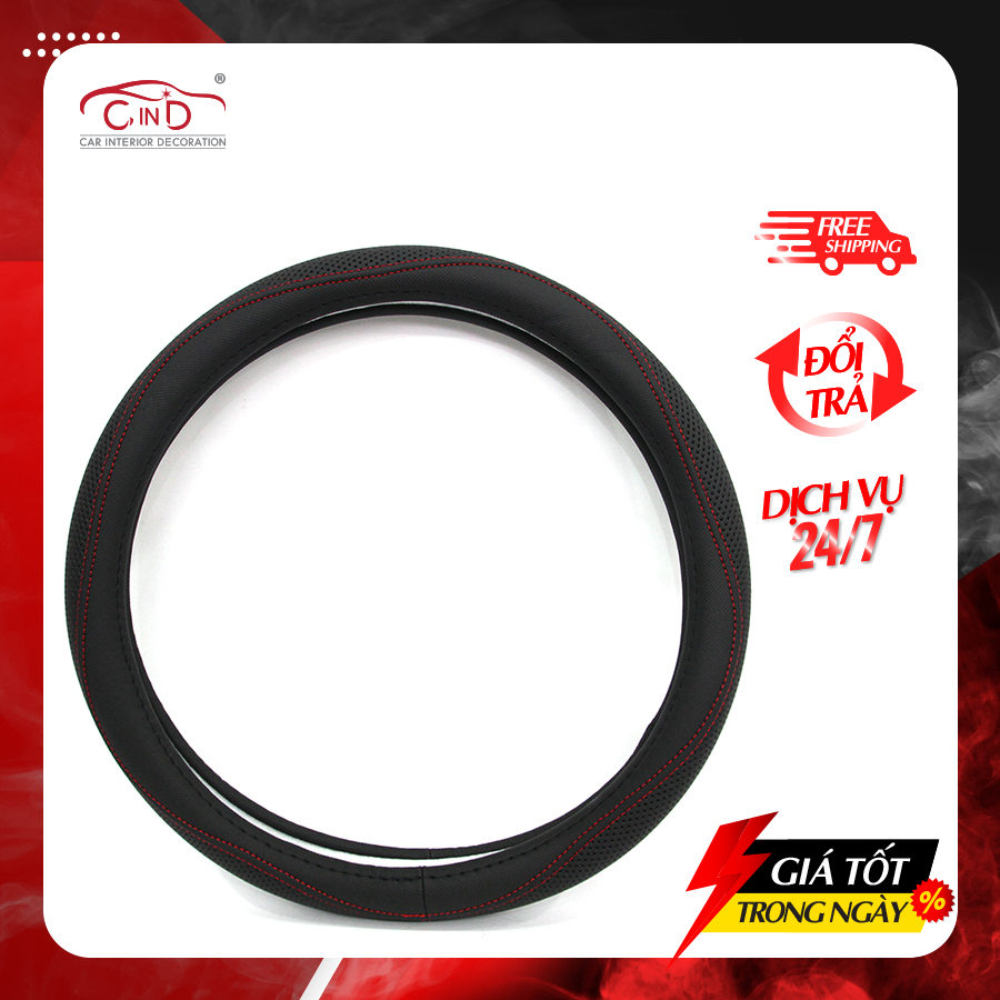 Bọc Vô Lăng CIND 5003 Size 5L Màu Đen Chỉ Đỏ - Nhập Khẩu Chính Hãng