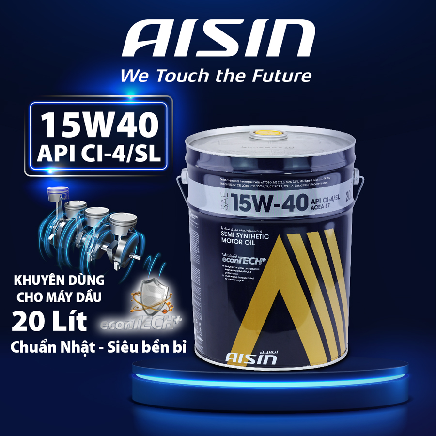 Dầu Nhớt Bán Tổng Hợp AISIN Econtech+ CI4/SL 15W40 20 Lít ECSI154PLB - Nhập Khẩu Chính Hãng
