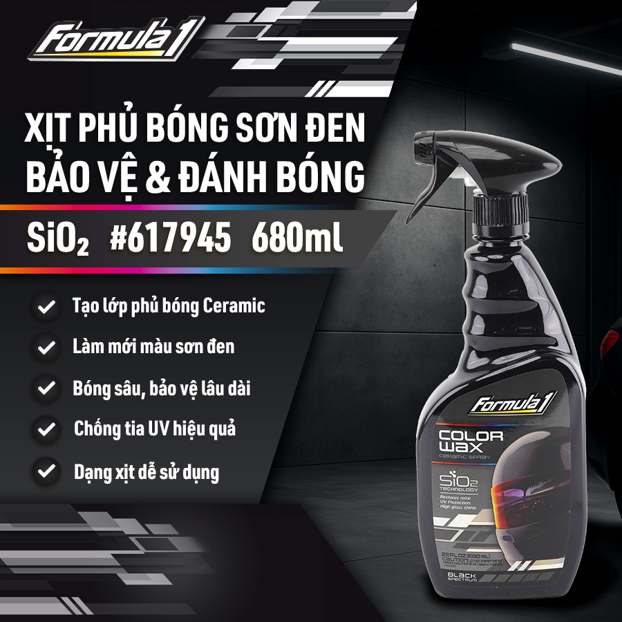 Xịt Phủ Bóng Màu Đen Ceramic Color Wax SiO2 FORMULA 1 617945 680ml Khôi Phục Màu Xe Chống Tia UV Bóng Sâu Như Gương - Nhập Khẩu Chính Hãng