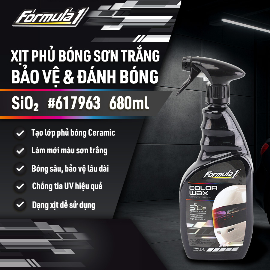 Xịt Phủ Bóng Màu Trắng Ceramic Color Wax SiO2 FORMULA 1 617963 680ml Làm Sáng Màu Xe Bóng Sáng Như Mới - Nhập Khẩu Chính Hãng