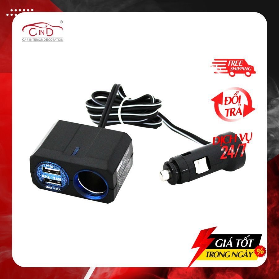 Bộ Chia Tẩu Ô Tô 1 Ổ Và 2 Cổng Usb Có Dây AIR-Q PZ-709 - Nhập Khẩu Chính Hãng