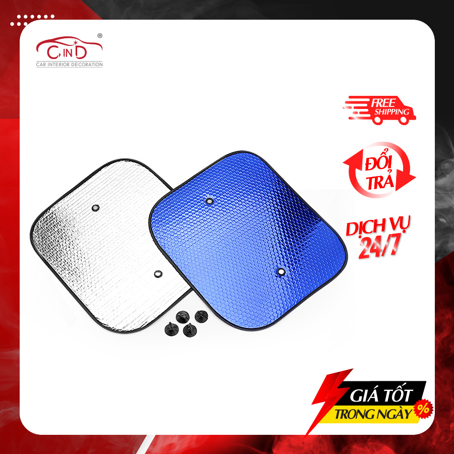 Combo 2 Tấm Che Nắng Ô Tô Xốp Tròn Lớn CIND-A Màu Lam (45x52 cm) - Nhập Khẩu Chính Hãng
