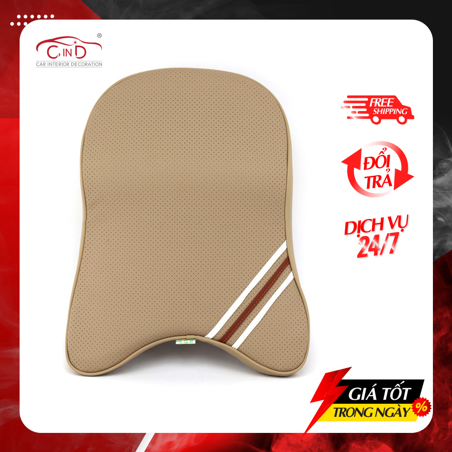 Gối Tựa Đầu Cao Su Non Bọc Da CIND QF001 Màu Kem - Nhập Khẩu Chính Hãng