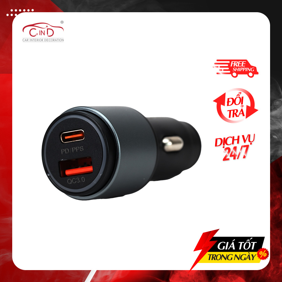 Tẩu Sạc Nhanh QC3.0 + PD 3.0 1 Cổng USB và 1 Cổng Type C CIND P308 50W - Nhập Khẩu Chính Hãng