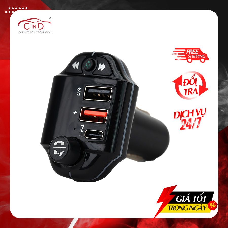 Tẩu Sạc Nhanh QC3.0 + PD 20W Kết Nối Bluetooth Nghe Nhạc MP3 2 Cổng USB Và 1 Cổng Type C CIND A10 20W - Nhập Khẩu Chính Hãng