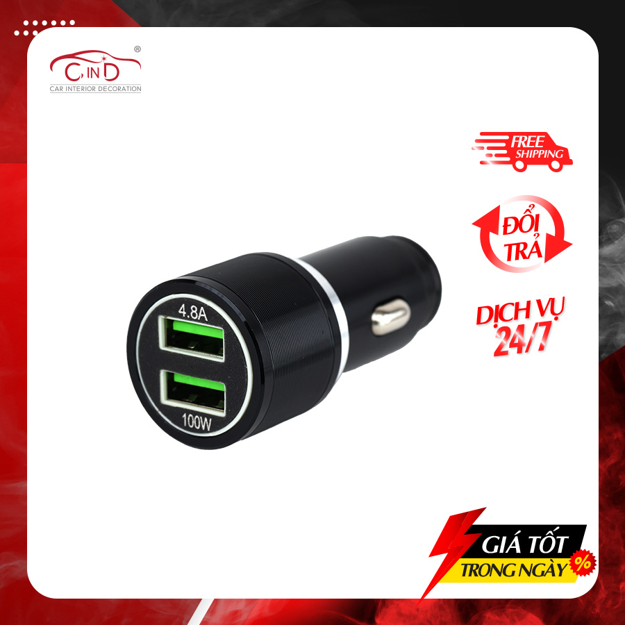 Tẩu Sạc Nhanh Trên Ô Tô 2 Cổng USB 100W 4.8A CIND SDN-Q1 - Nhập Khẩu Chính Hãng