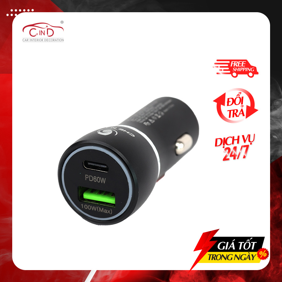 Tẩu Sạc Nhanh Trên Ô Tô 1 Cổng USB 100W 1 Cổng Type C PD60W 160W CIND CNY-Q1 - Nhập Khẩu Chính Hãng