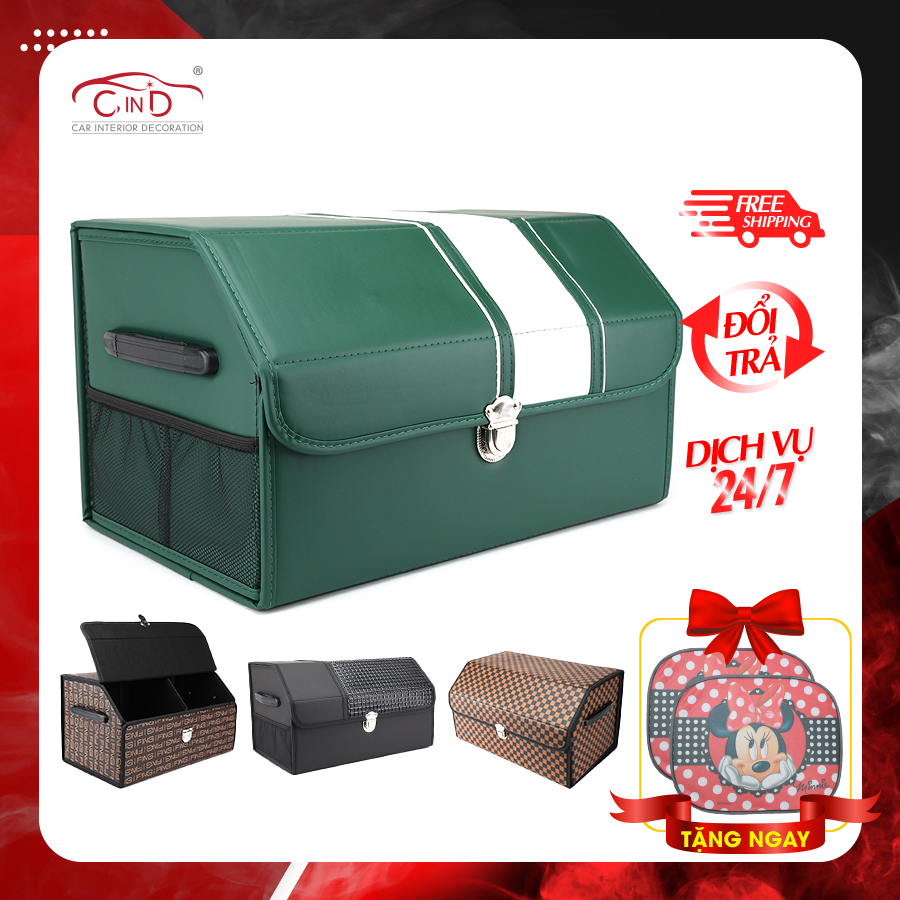 Thùng Đựng Đồ Đa Năng Cốp Sau Ô Tô Bọc Da Cao Cấp Có Nắp Gấp Gọn Gàng Chứa Được Nhiều Đồ - Nhập Khẩu Chính Hãng