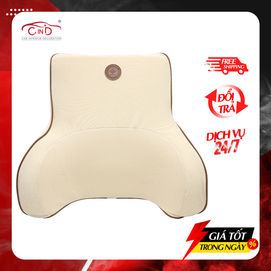 Tựa Lưng Ô Tô Cao Su Non Vải Nỉ CIND G002 Màu Kem - Nhập Khẩu Chính Hãng