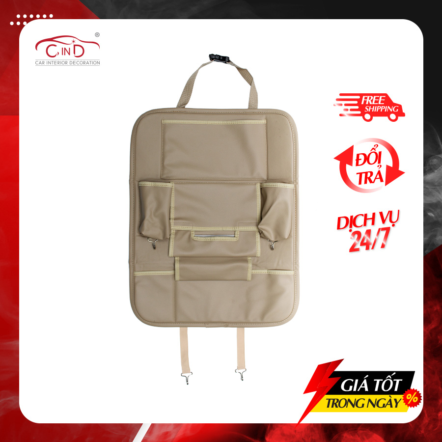 Túi Đựng Đồ Lưng Ghế Ô Tô CIND Da Pu Màu Kem - Nhập Khẩu Chính Hãng