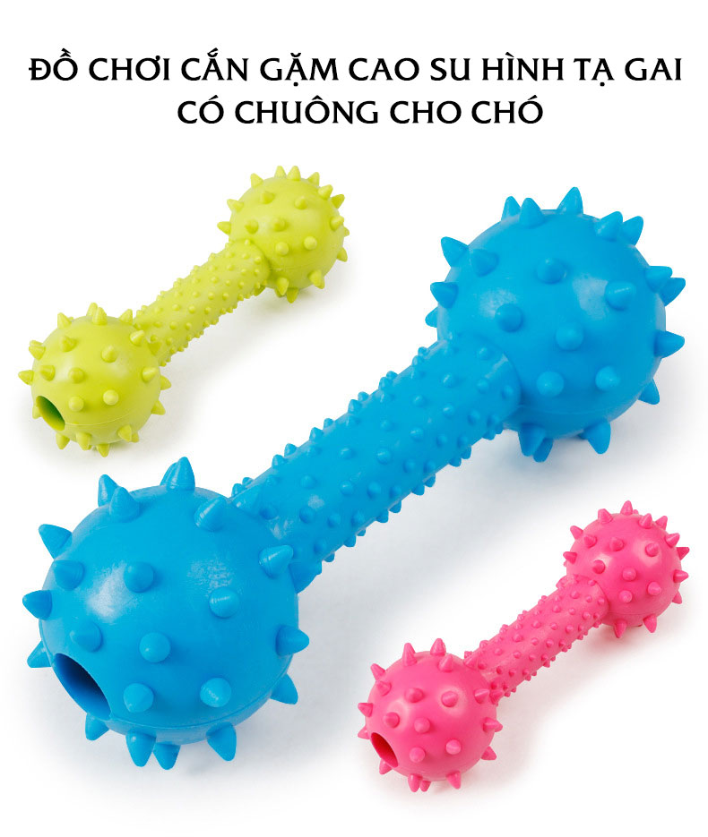 Đồ chơi cắn gặm cao su hình tạ gai có chuông giúp chó chơi đùa, giải tỏa stress, chống cắn phá đồ đạc