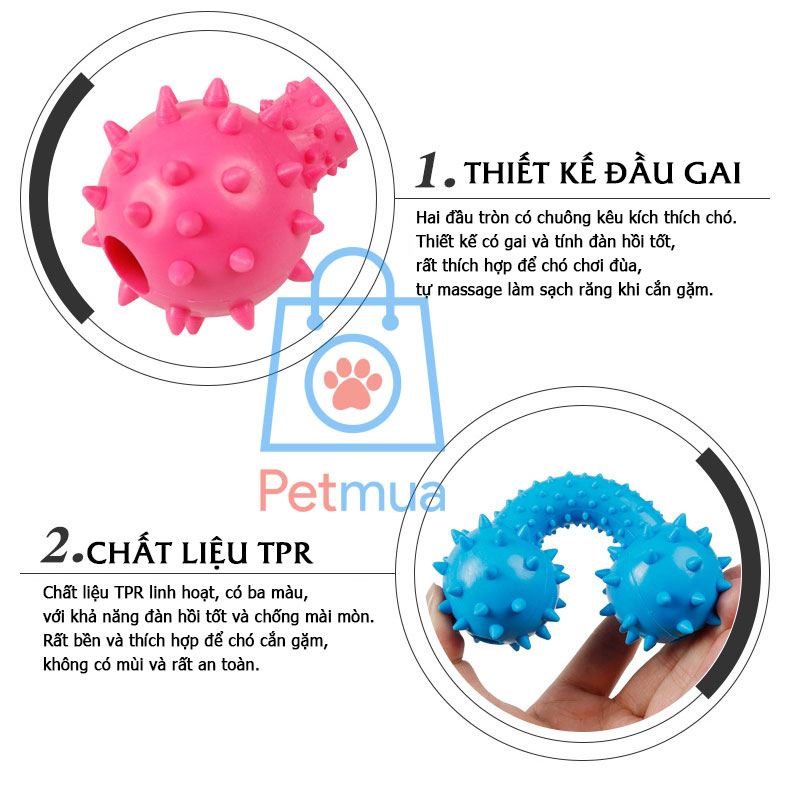 Đồ chơi cắn gặm cao su hình tạ gai có chuông cho chó