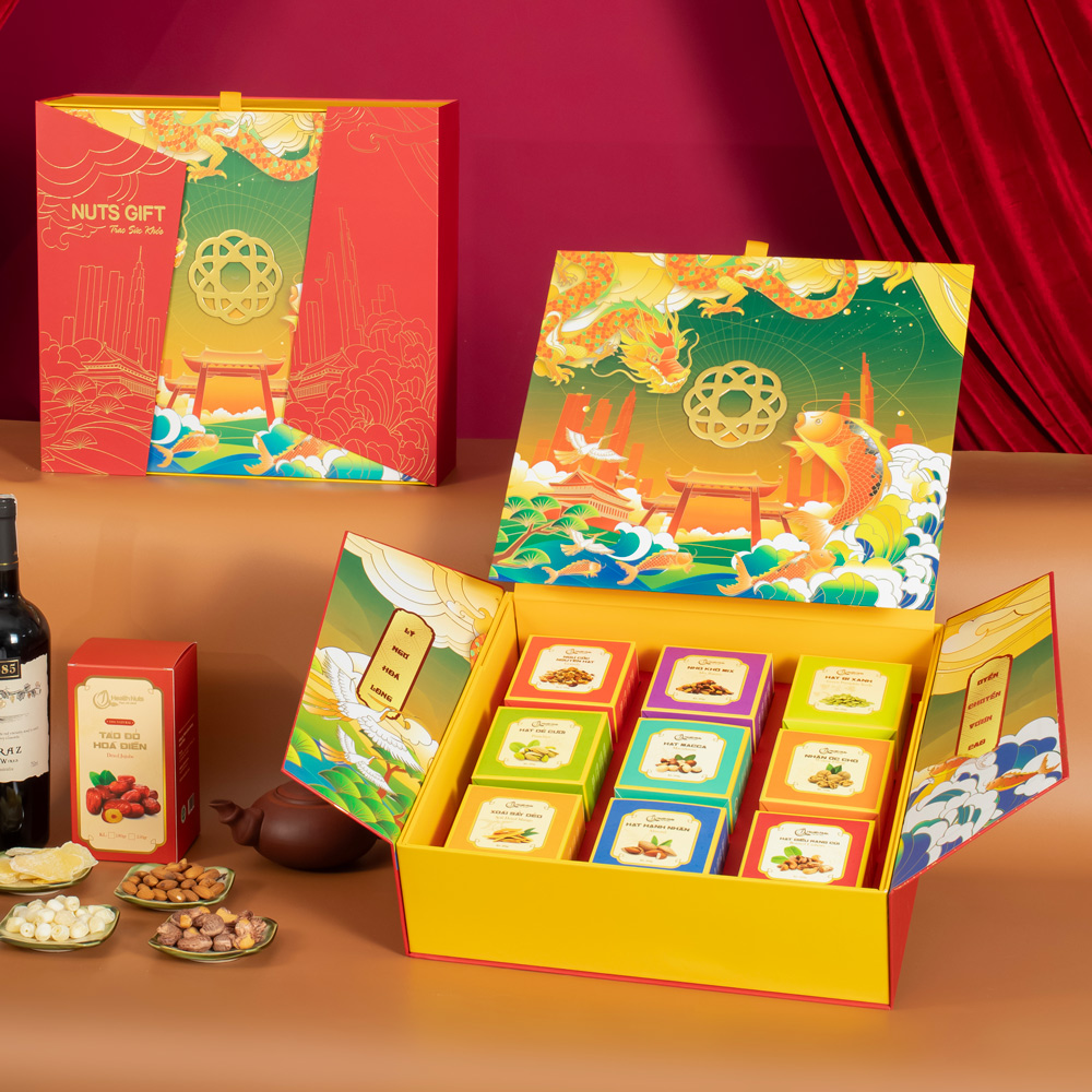 Hộp quà Nuts Gift - Lý Ngư Hóa Long 9 Vị Hạt dinh dưỡng và trái cây đặc sản