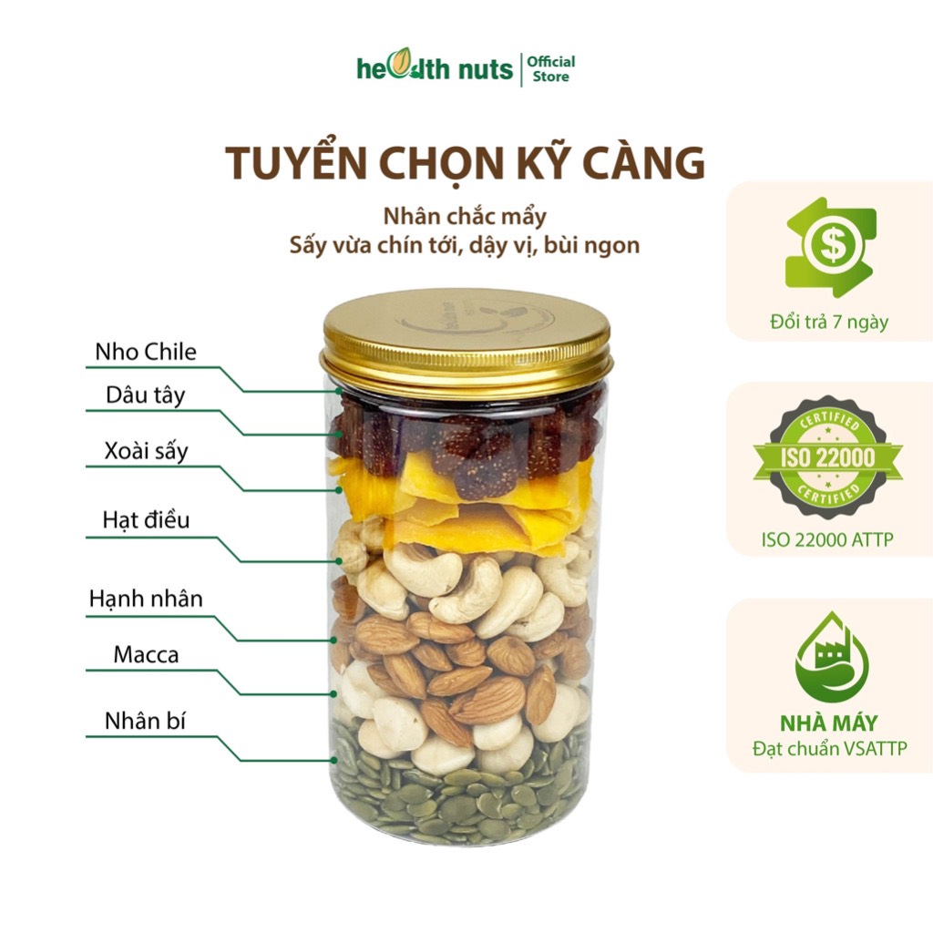 Mixnuts 9 loại Hạt Dinh Dưỡng, nhiều phiên bản mix, cho mẹ bầu, người ăn kiêng, giảm cân Health Nuts