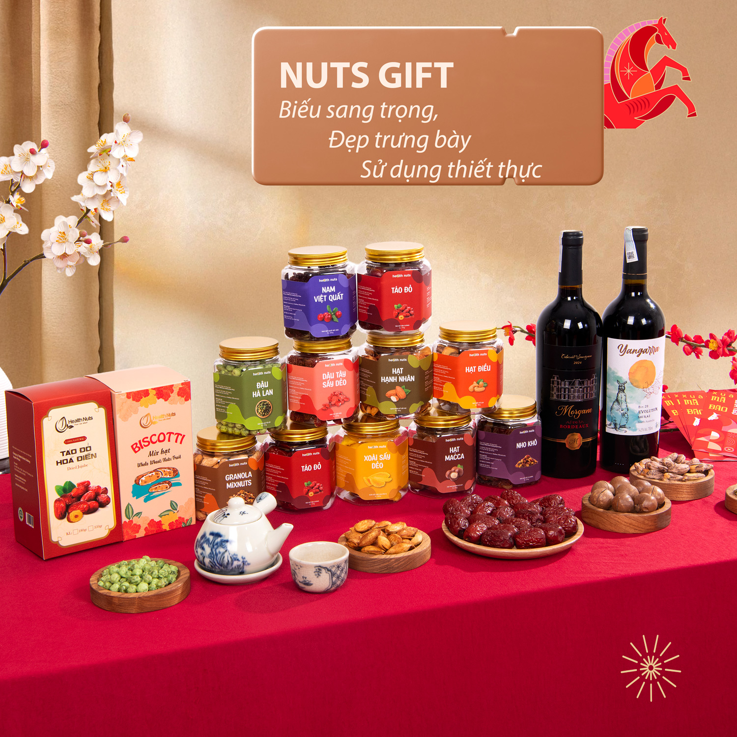 Vinh Hoa 03 - Hộp quà Tết Nuts Gift 5 hạt dinh dưỡng và rượu vang