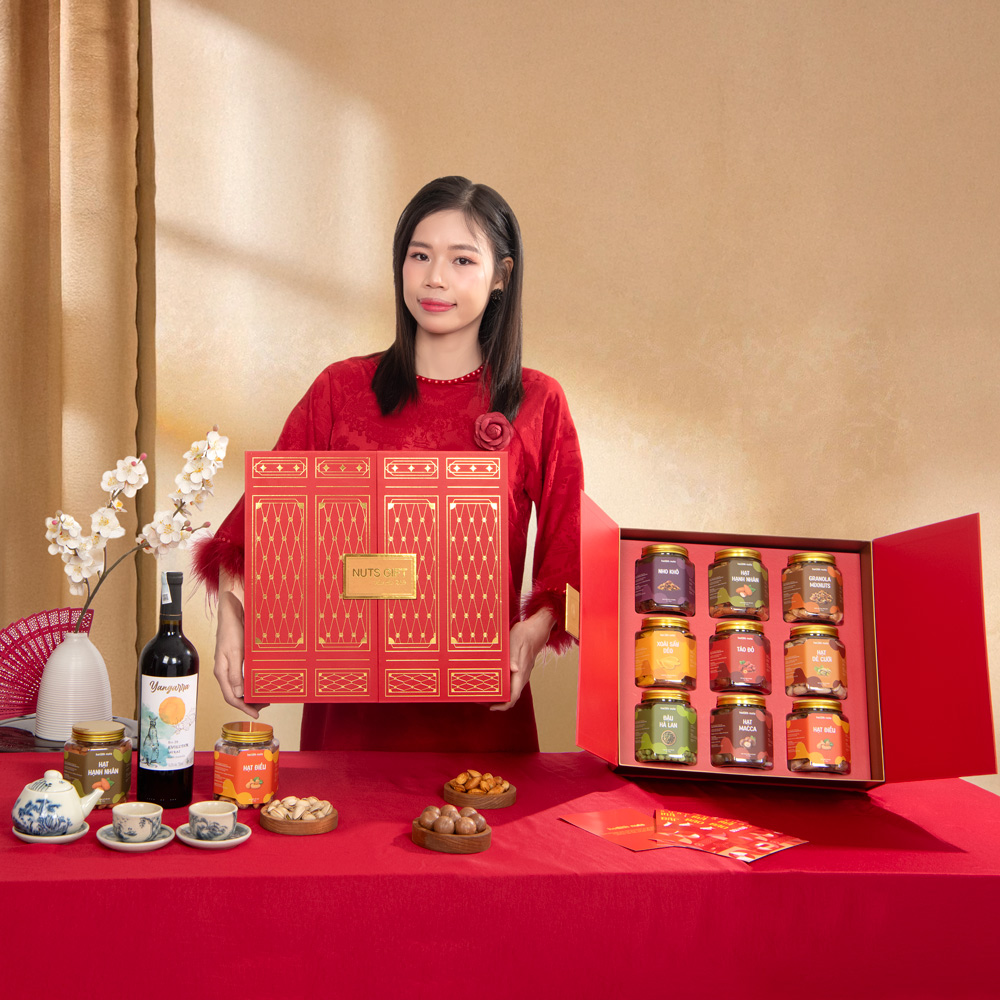 Vinh Hoa 02 - Hộp quà Tết Nuts Gift 8 hạt dinh dưỡng và trái cây sấy
