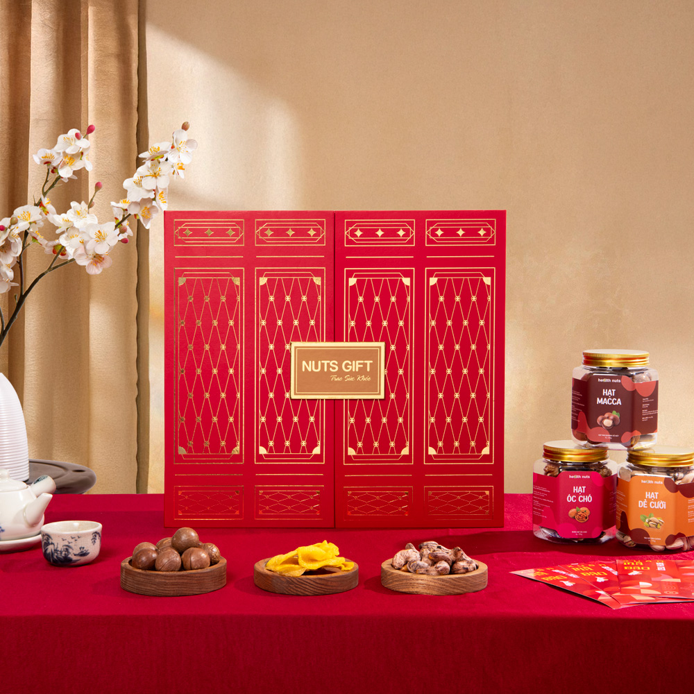 Vinh Hoa 02 - Hộp quà Tết Nuts Gift 8 hạt dinh dưỡng và trái cây sấy