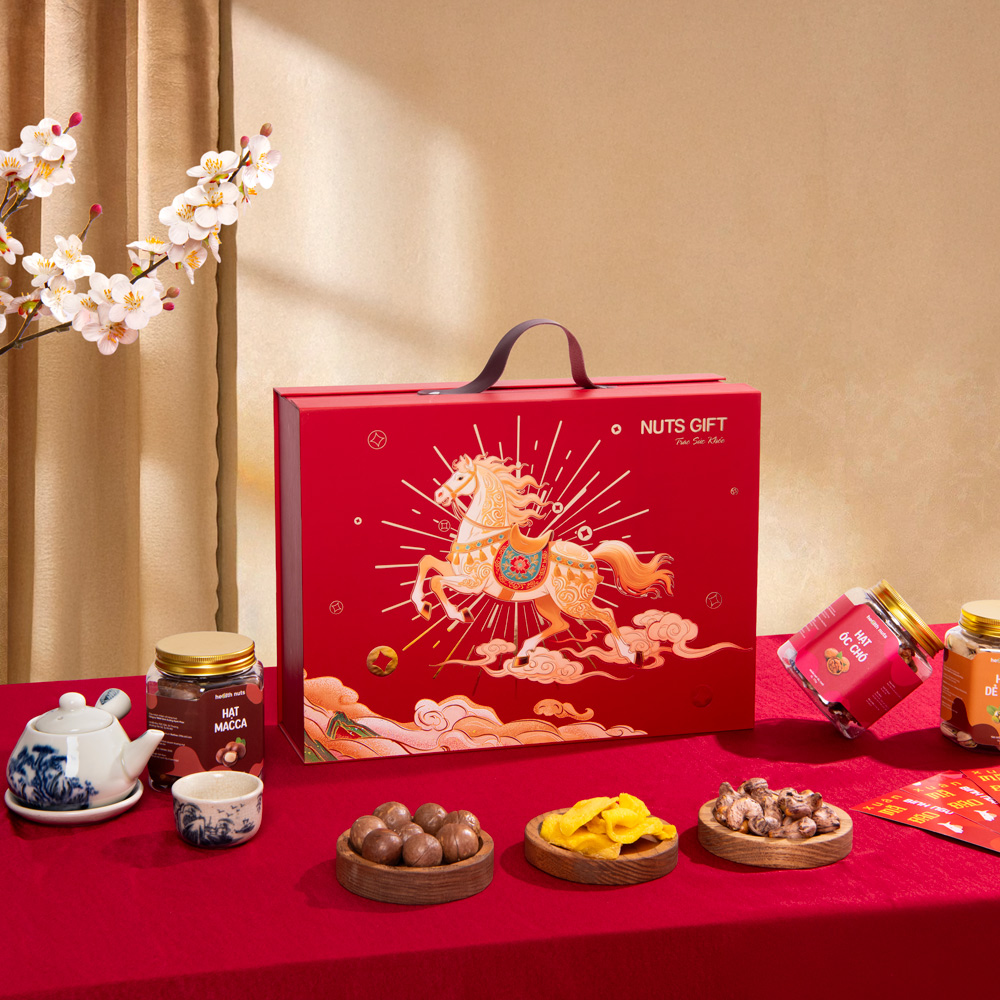 Kim Mã 2 - Hộp quà Nuts Gift 3 hạt dinh dưỡng và rượu vang