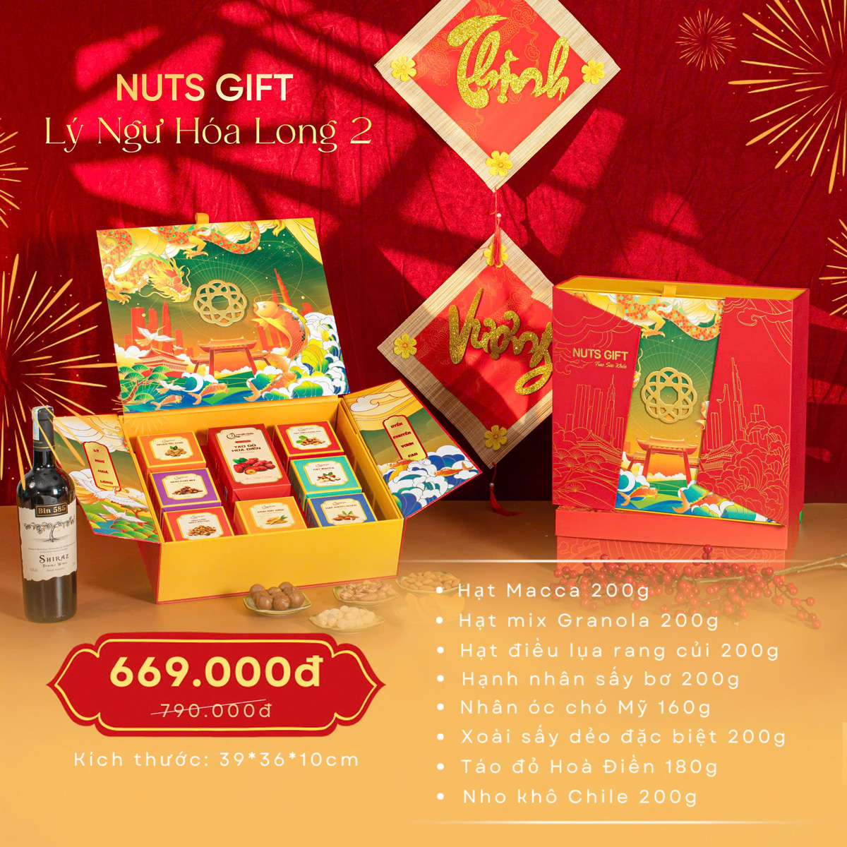 Hộp quà Nuts Gift - Lý Ngư Hóa Long 8 Vị Hạt dinh dưỡng