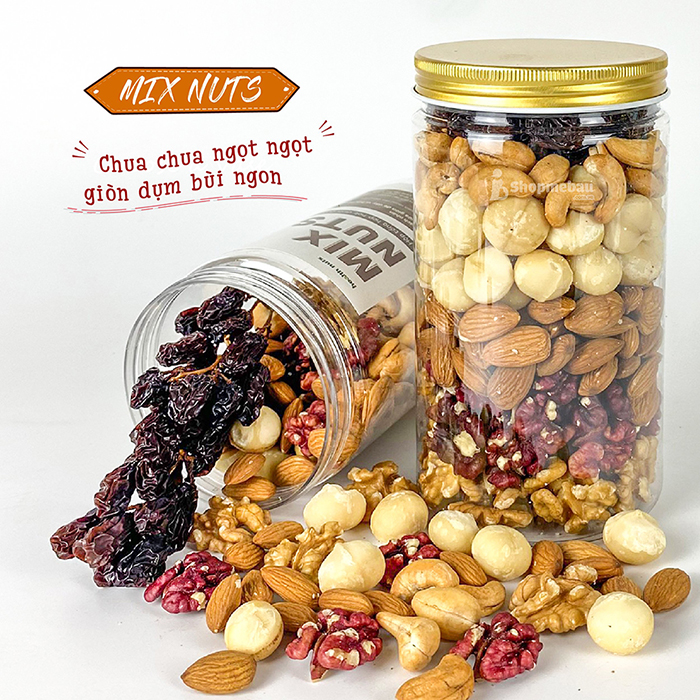 Mix Nuts 5 hạt dinh dưỡng và nho đen loại 1, ăn vặt thơm ngon tốt cho mẹ bầu