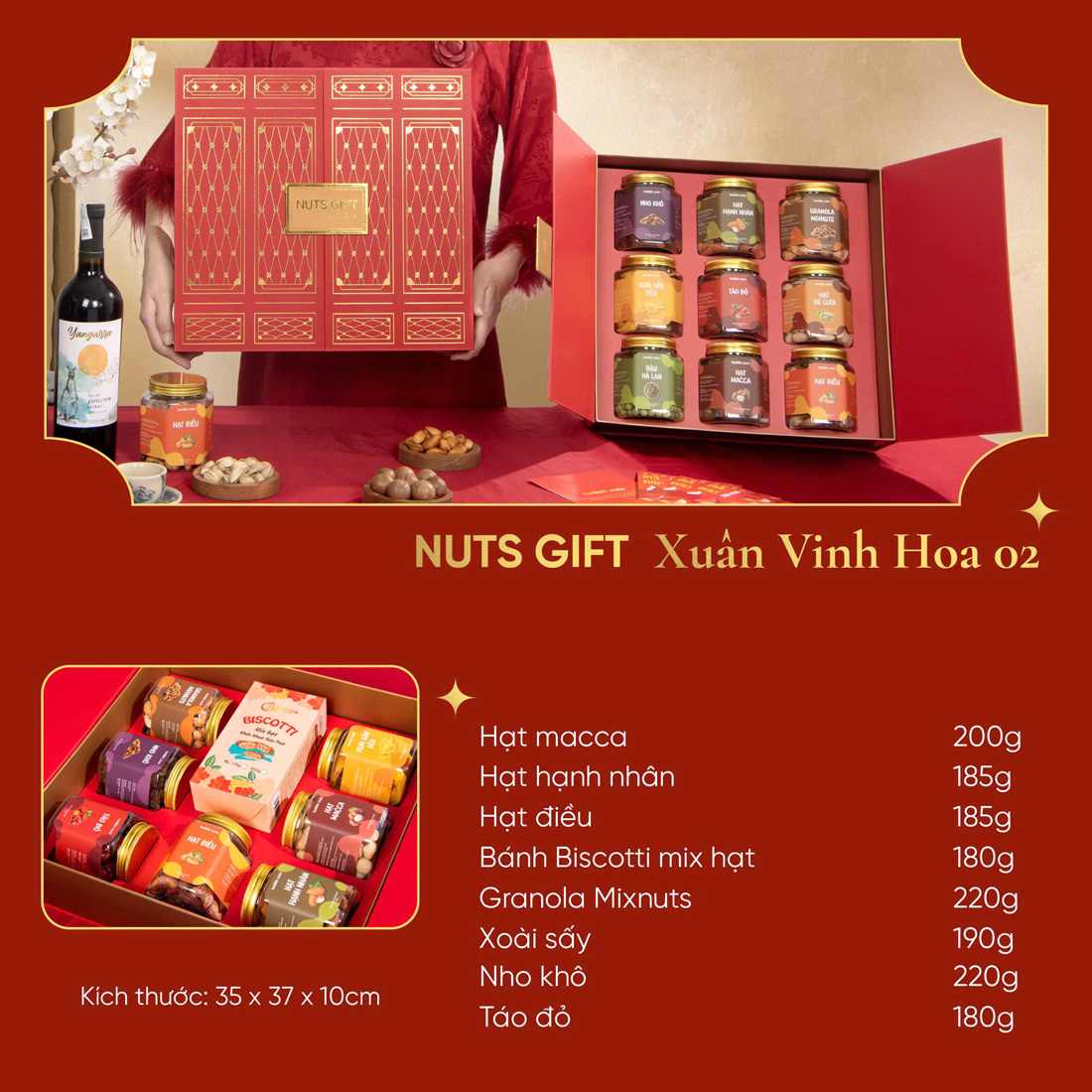 Vinh Hoa 02 - Hộp quà Tết Nuts Gift 8 hạt dinh dưỡng và trái cây sấy