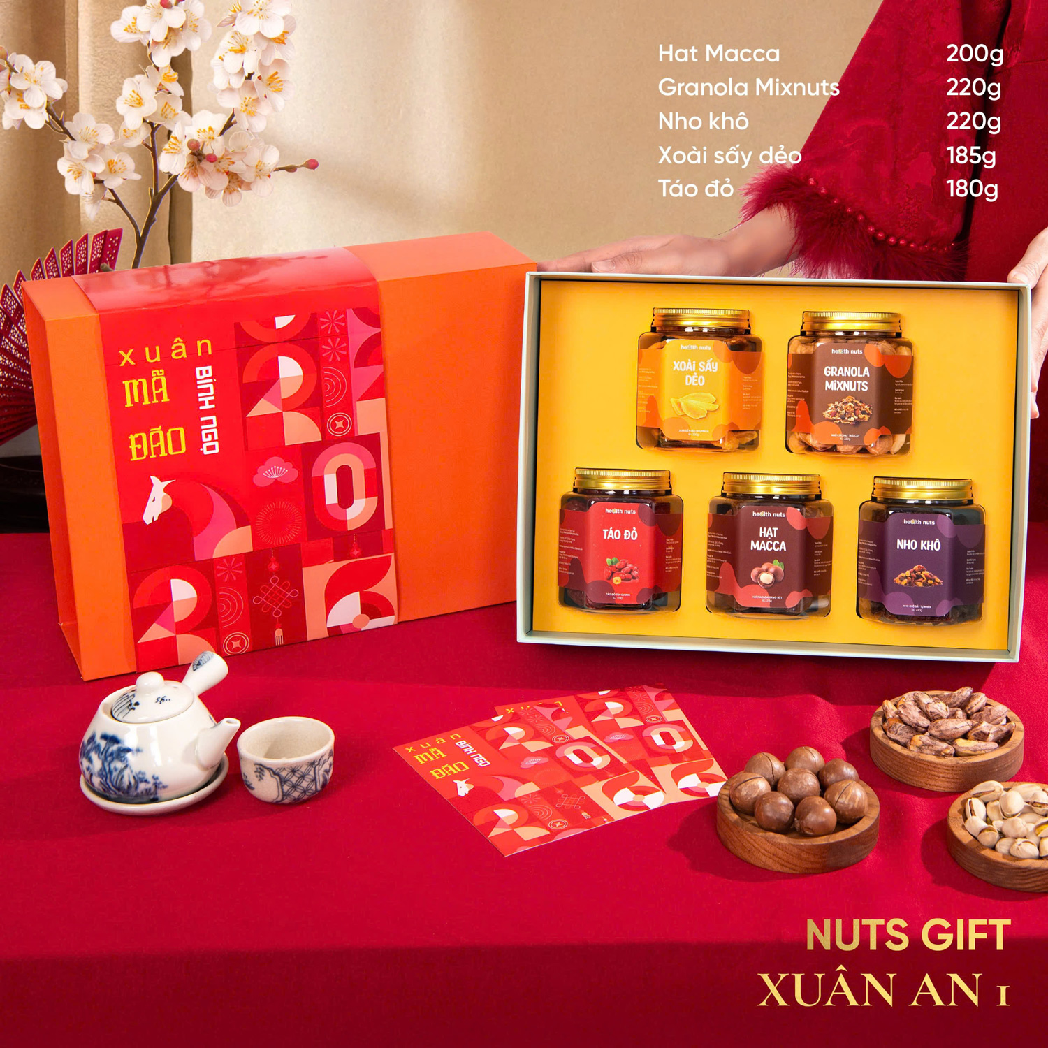 Xuân An - Hộp quà Tết Nuts Gift 5 hạt dinh dưỡng và trái cây đặc sản