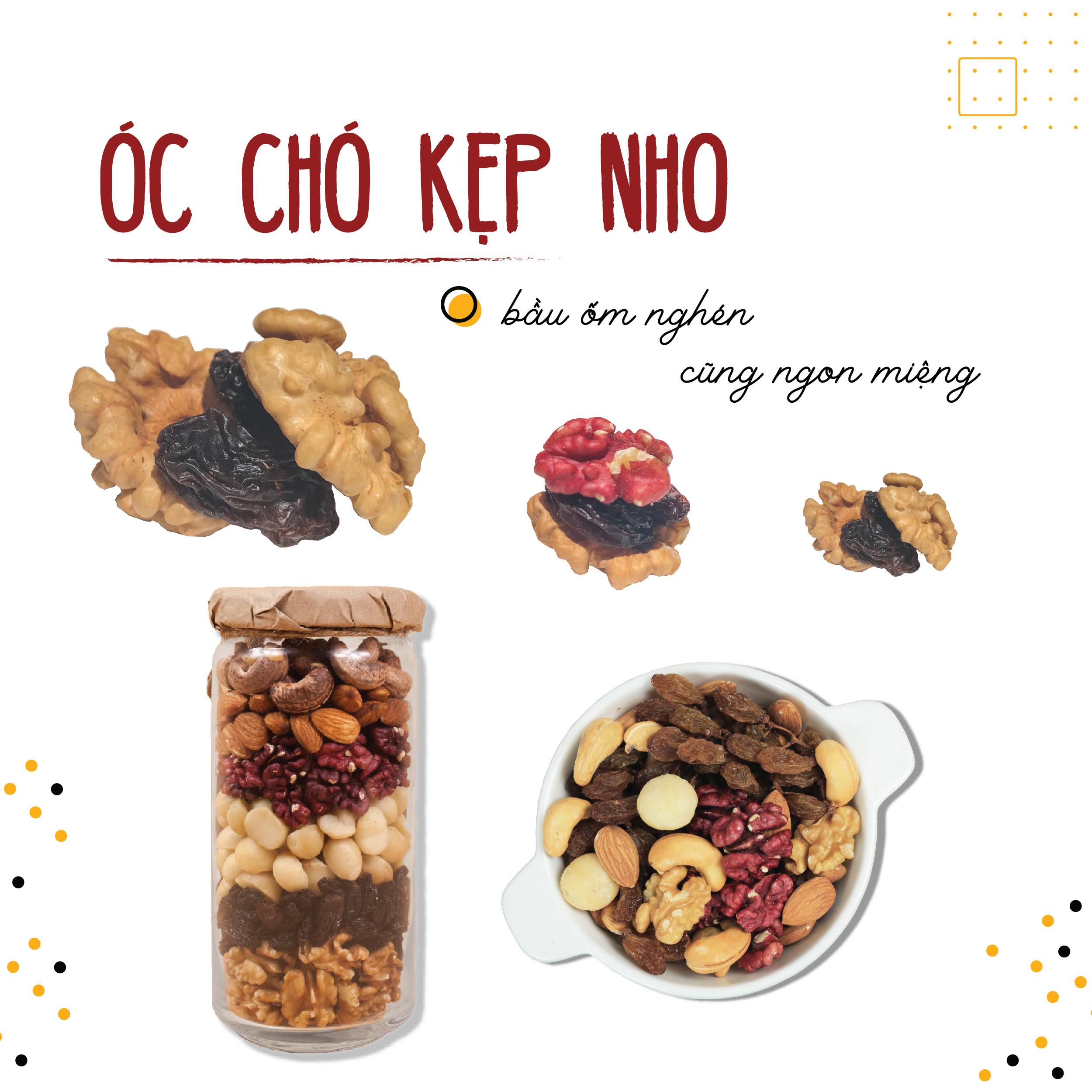 Mix Nuts 5 hạt dinh dưỡng và nho đen loại 1, ăn vặt thơm ngon tốt cho mẹ bầu
