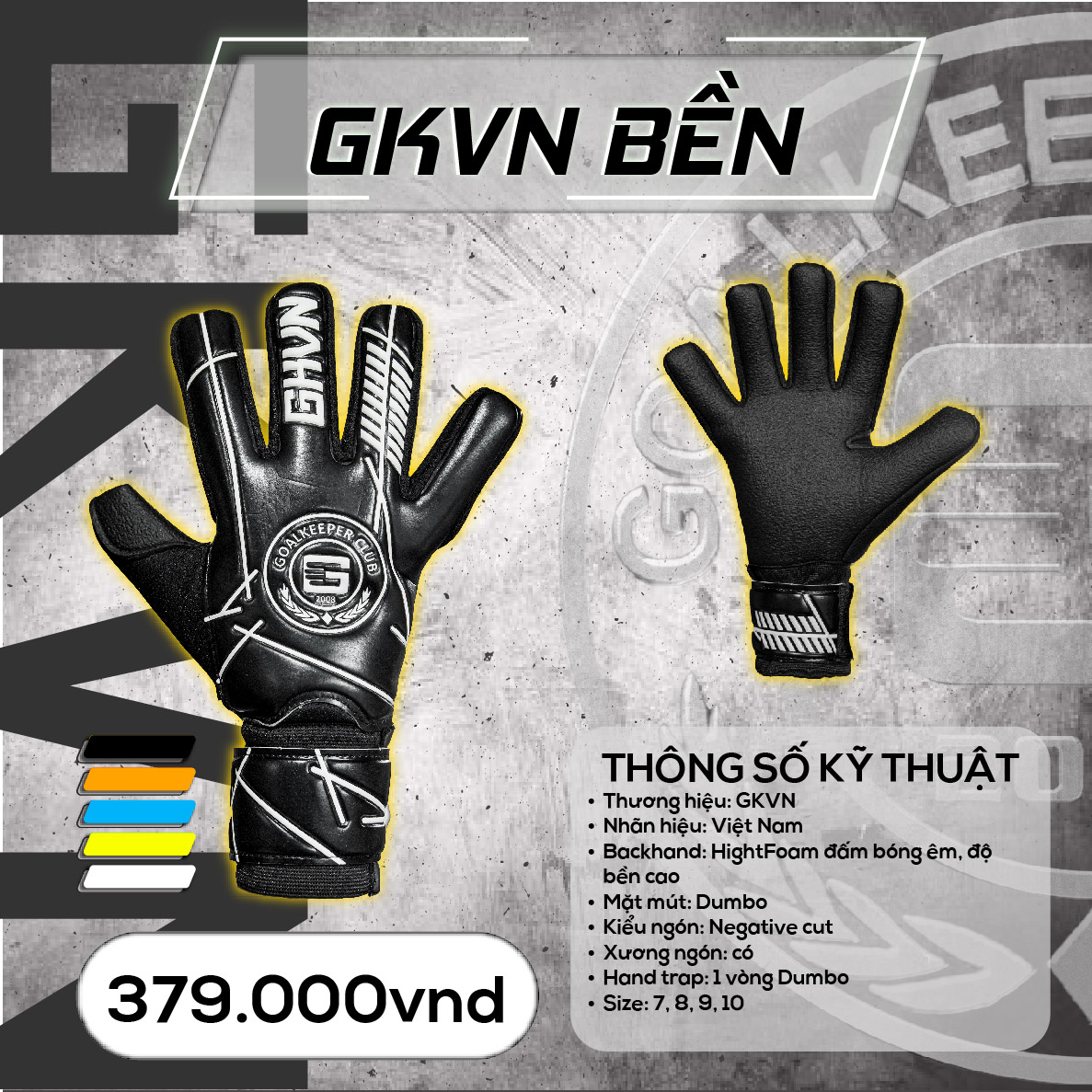 Găng Tay Thủ Môn GKVN Bền - Đen